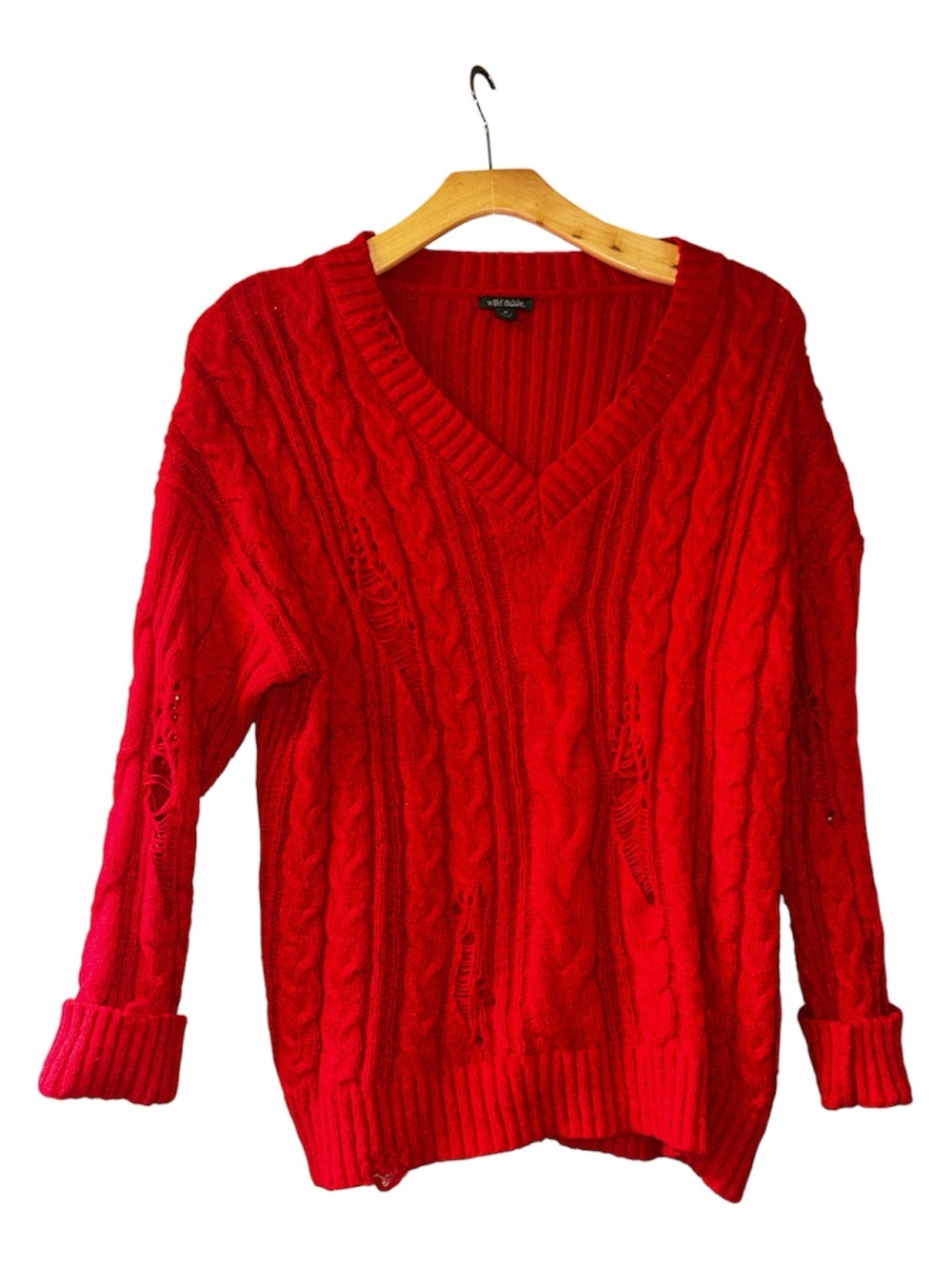 wild fable Red Cable-Knit V-Neck Sweater